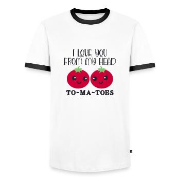 I Love You From My Head TO-MA-TOES - Men's Ringer Shirt - white/black - Front - AI Model Female 172 light (172cm) & AI Model Male 178 dark (178cm)