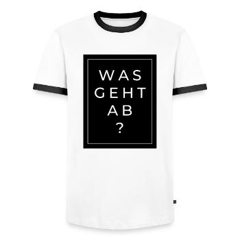 Was geht ab? - Männer Kontrast-T-Shirt - Weiß/Schwarz - Vorne - AI Model Female 172 light (172cm) & AI Model Male 178 dark (178cm)