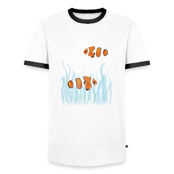 Two anemone fish in the coral - Men's Ringer Shirt - white/black - Front - AI Model Female 172 light (172cm) & AI Model Male 178 dark (178cm)