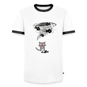 Tornade prend poissons de chat - T-shirt contrasté Homme - blanc/noir - Devant - AI Model Female 172 light (172cm) & AI Model Male 178 dark (178cm)