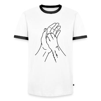 hand paw - Men's Ringer Shirt - white/black - Front - AI Model Female 172 light (172cm) & AI Model Male 178 dark (178cm)