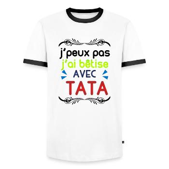 J'ai bêtise avec tata - T-shirt contrasté Homme - blanc/noir - Devant - AI Model Female 172 light (172cm) & AI Model Male 178 dark (178cm)