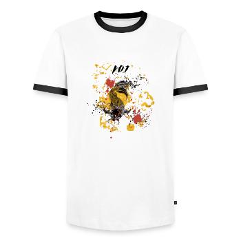 KOI - Männer Kontrast-T-Shirt - Weiß/Schwarz - Vorne - AI Model Female 172 light (172cm) & AI Model Male 178 dark (178cm)