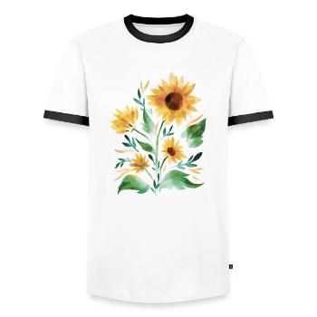 Sunflowers hand-painted - Men's Ringer Shirt - white/black - Front - AI Model Female 172 light (172cm) & AI Model Male 178 dark (178cm)