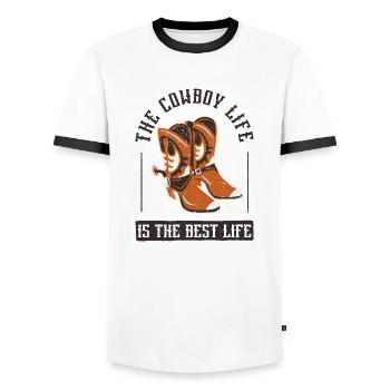 Cowboy Life Is The Best Life Western Rodeo USA Fun - Men's Ringer Shirt - white/black - Front - AI Model Female 172 light (172cm) & AI Model Male 178 dark (178cm)