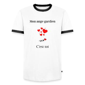 Mon ange gardien c'est toi - T-shirt contrasté Homme - blanc/noir - Devant - AI Model Female 172 light (172cm) & AI Model Male 178 dark (178cm)