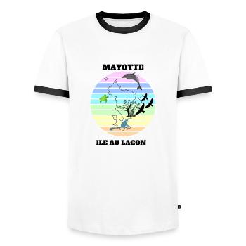LANDSCAPE OF MAYOTTE - Men's Ringer Shirt - white/black - Front - AI Model Female 172 light (172cm) & AI Model Male 178 dark (178cm)