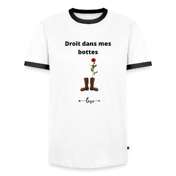 Droit dans mes bottes - T-shirt contrasté Homme - blanc/noir - Devant - AI Model Female 172 light (172cm) & AI Model Male 178 dark (178cm)