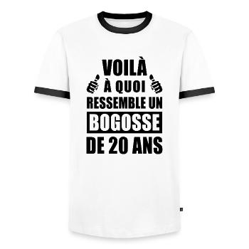 bogosse de 20 ans / anniversaire 20 ans - T-shirt contrasté Homme - blanc/noir - Devant - AI Model Female 172 light (172cm) & AI Model Male 178 dark (178cm)