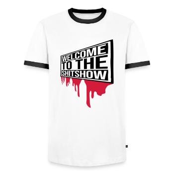 Blut Welcome Shitshow - Männer Kontrast-T-Shirt - Weiß/Schwarz - Vorne - AI Model Female 172 light (172cm) & AI Model Male 178 dark (178cm)