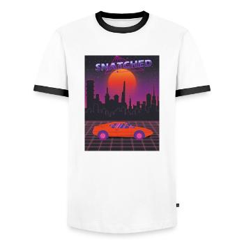 Red and Purple Aesthetic Modern Futuristic Snatche - Men's Ringer Shirt - white/black - Front - AI Model Female 172 light (172cm) & AI Model Male 178 dark (178cm)