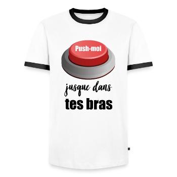 push moi dans tes bras - T-shirt contrasté Homme - blanc/noir - Devant - AI Model Female 172 light (172cm) & AI Model Male 178 dark (178cm)