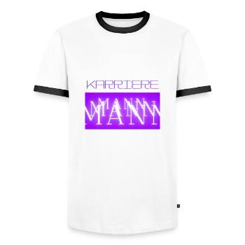 Karriere MANN "für den starken Mann von heute" - Männer Kontrast-T-Shirt - Weiß/Schwarz - Vorne - AI Model Female 172 light (172cm) & AI Model Male 178 dark (178cm)