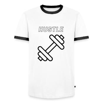 HUSTLE - Männer Kontrast-T-Shirt - Weiß/Schwarz - Vorne - AI Model Female 172 light (172cm) & AI Model Male 178 dark (178cm)
