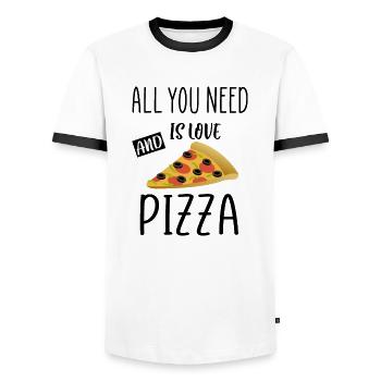 Alles, was Sie brauchen, ist Liebe und Pizza-Zitat - Männer Kontrast-T-Shirt - Weiß/Schwarz - Vorne - AI Model Female 172 light (172cm) & AI Model Male 178 dark (178cm)
