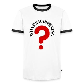 What's Happening Illustration - Men's Ringer Shirt - white/black - Front - AI Model Female 172 light (172cm) & AI Model Male 178 dark (178cm)