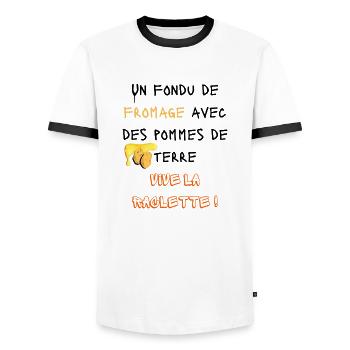 Un fondu de raclette avec des pommes de terre - T-shirt contrasté Homme - blanc/noir - Devant - AI Model Female 172 light (172cm) & AI Model Male 178 dark (178cm)