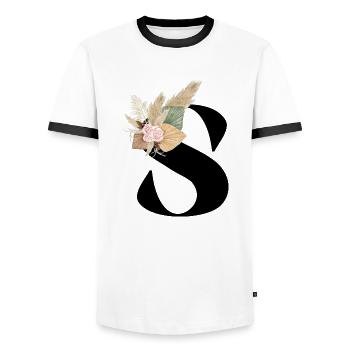 letter S flowery - Men's Ringer Shirt - white/black - Front - AI Model Female 172 light (172cm) & AI Model Male 178 dark (178cm)