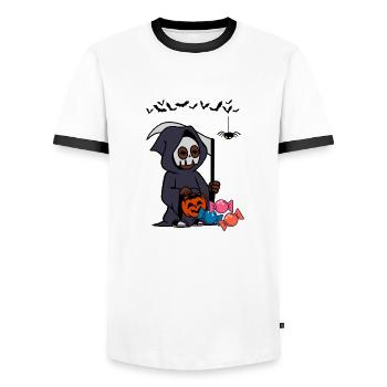 MASO - SKELETT HALLOOWEEN MARBOSSTA - Männer Kontrast-T-Shirt - Weiß/Schwarz - Vorne - AI Model Female 172 light (172cm) & AI Model Male 178 dark (178cm)