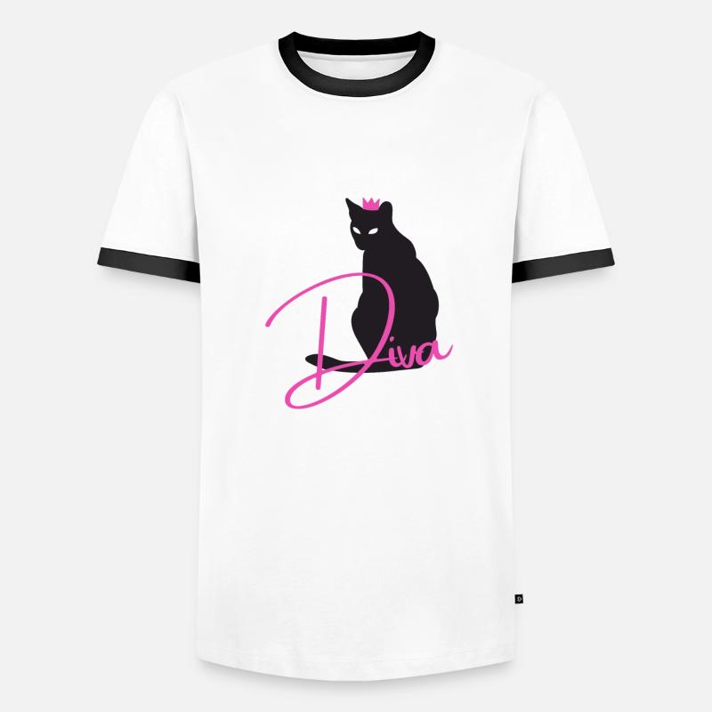 Diva Cat mit Krone pink - Männer Kontrast-T-Shirt - Weiß/Schwarz