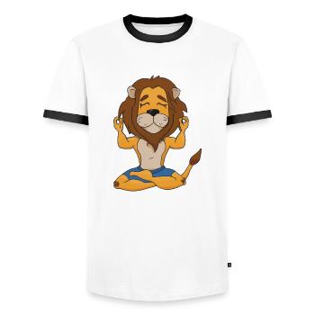 Lion Yoga Funny Yoga Teacher Gift Idea - Men's Ringer Shirt - white/black - Front - AI Model Female 172 light (172cm) & AI Model Male 178 dark (178cm)