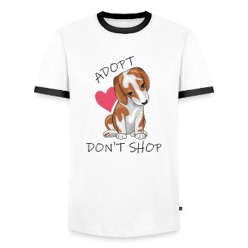 Mignon beagle. Adopter - T-shirt contrasté Homme - blanc/noir - Devant - AI Model Female 172 light (172cm) & AI Model Male 178 dark (178cm)