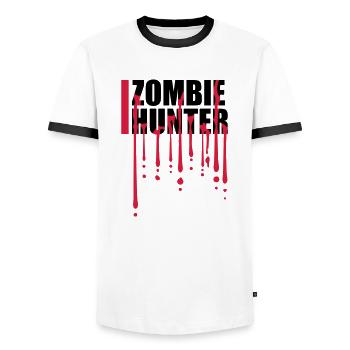zombie hunter Halloween Quote - Men's Ringer Shirt - white/black - Front - AI Model Female 172 light (172cm) & AI Model Male 178 dark (178cm)