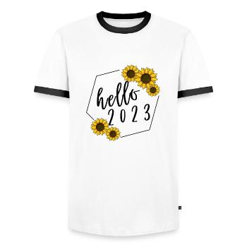 Allô 2023 Tournesol Bienvenue 2023 Cadeau du Nouvel An - T-shirt contrasté Homme - blanc/noir - Devant - AI Model Female 172 light (172cm) & AI Model Male 178 dark (178cm)