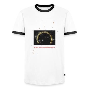 Les étoiles sont plus jolies à regarder... - T-shirt contrasté Homme - blanc/noir - Devant - AI Model Female 172 light (172cm) & AI Model Male 178 dark (178cm)