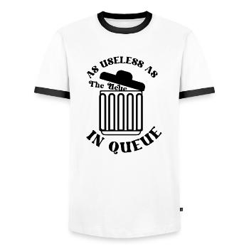 As useless as the Ueue in Queue - Männer Kontrast-T-Shirt - Weiß/Schwarz - Vorne - AI Model Female 172 light (172cm) & AI Model Male 178 dark (178cm)
