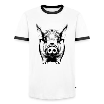 pig sweet pigs pigs animal animals 3 - Men's Ringer Shirt - white/black - Front - AI Model Female 172 light (172cm) & AI Model Male 178 dark (178cm)