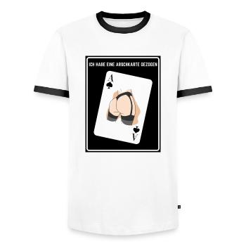 Ich habe eine Arschkarte gezogen. Pik - Männer Kontrast-T-Shirt - Weiß/Schwarz - Vorne - AI Model Female 172 light (172cm) & AI Model Male 178 dark (178cm)