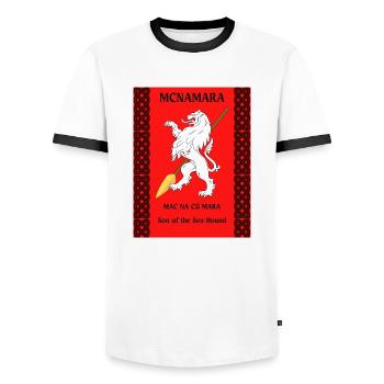 Nom de famille Macnamara - T-shirt contrasté Homme - blanc/noir - Devant - AI Model Female 172 light (172cm) & AI Model Male 178 dark (178cm)