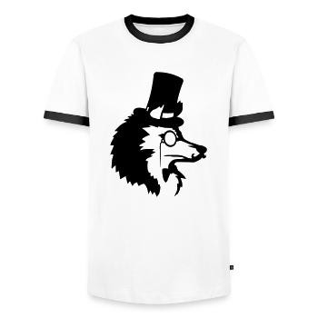 Mr. Wolf Gentlemen Cylinder - Men's Ringer Shirt - white/black - Front - AI Model Female 172 light (172cm) & AI Model Male 178 dark (178cm)