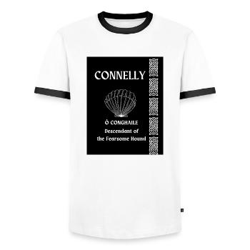 Nom de famille Connelly - T-shirt contrasté Homme - blanc/noir - Devant - AI Model Female 172 light (172cm) & AI Model Male 178 dark (178cm)