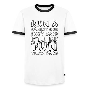 Biking Running Marathon Triathlon Bike - Men's Ringer Shirt - white/black - Front - AI Model Female 172 light (172cm) & AI Model Male 178 dark (178cm)
