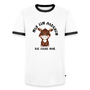 Nur ein Mädchen die Elche mag. - Männer Kontrast-T-Shirt - Weiß/Schwarz - Vorne - AI Model Female 172 light (172cm) & AI Model Male 178 dark (178cm)