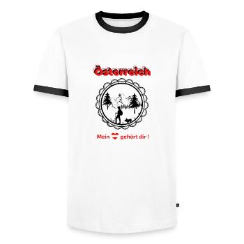 Österreich mein Herz gehört dir | Geschenkidee - Männer Kontrast-T-Shirt - Weiß/Schwarz - Vorne - AI Model Female 172 light (172cm) & AI Model Male 178 dark (178cm)