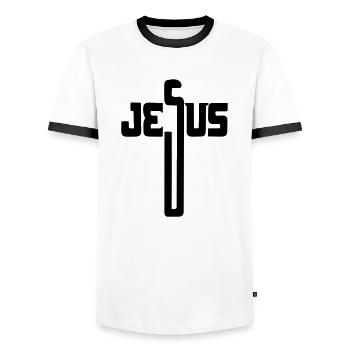 Jesus cross - Men's Ringer Shirt - white/black - Front - AI Model Female 172 light (172cm) & AI Model Male 178 dark (178cm)