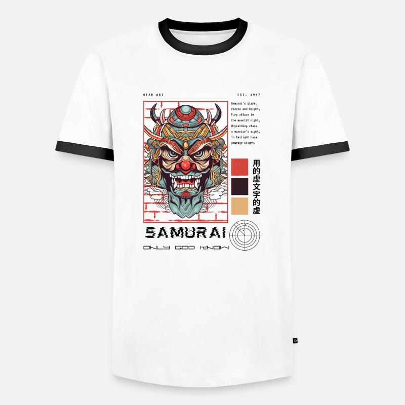 Samurai Only God Know - Men's Ringer Shirt - white/black