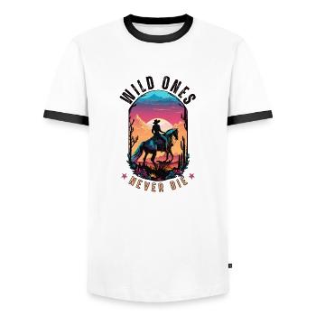 Wild Ones Never Die - Men's Ringer Shirt - white/black - Front - AI Model Female 172 light (172cm) & AI Model Male 178 dark (178cm)