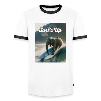 Surfen ist angesagt - Männer Kontrast-T-Shirt - Weiß/Schwarz - Vorne - AI Model Female 172 light (172cm) & AI Model Male 178 dark (178cm)
