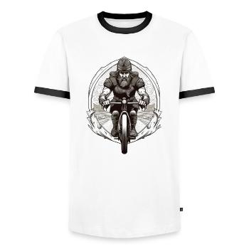 Road Warrior - Vikinger Krieger Rennradfahrer - Männer Kontrast-T-Shirt - Weiß/Schwarz - Vorne - AI Model Female 172 light (172cm) & AI Model Male 178 dark (178cm)