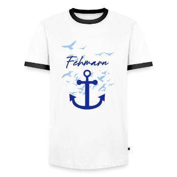 Fehmarn,möwen,anker,vogelschwarm - Männer Kontrast-T-Shirt - Weiß/Schwarz - Vorne - AI Model Female 172 light (172cm) & AI Model Male 178 dark (178cm)