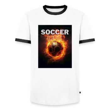 Soccer Life T-Shirt - Men's Ringer Shirt - white/black - Front - AI Model Female 172 light (172cm) & AI Model Male 178 dark (178cm)