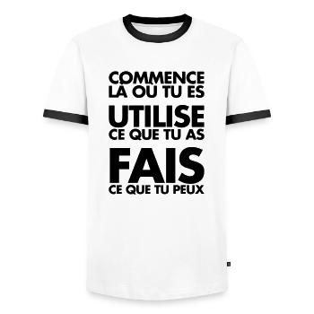 COMMENCE LA OU TU ES - T-shirt contrasté Homme - blanc/noir - Devant - AI Model Female 172 light (172cm) & AI Model Male 178 dark (178cm)