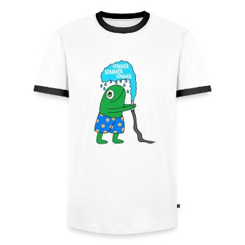 Der Sommerfrosch - Männer Kontrast-T-Shirt - Weiß/Schwarz - Vorne - AI Model Female 172 light (172cm) & AI Model Male 178 dark (178cm)