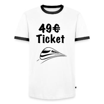 49 ticket bzw Deutschlandticket - Männer Kontrast-T-Shirt - Weiß/Schwarz - Vorne - AI Model Female 172 light (172cm) & AI Model Male 178 dark (178cm)