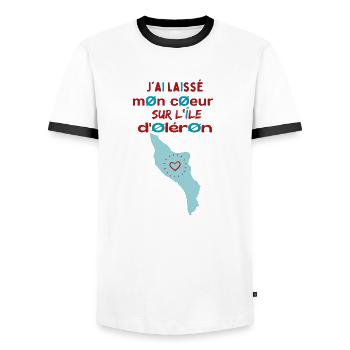 J'ai laissé mon cœur à l'île d'Oléron 2 - T-shirt contrasté Homme - blanc/noir - Devant - AI Model Female 172 light (172cm) & AI Model Male 178 dark (178cm)