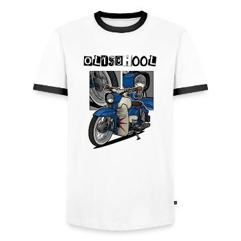 Sperber // Illustration - Männer Kontrast-T-Shirt - Weiß/Schwarz - Vorne - AI Model Female 172 light (172cm) & AI Model Male 178 dark (178cm)